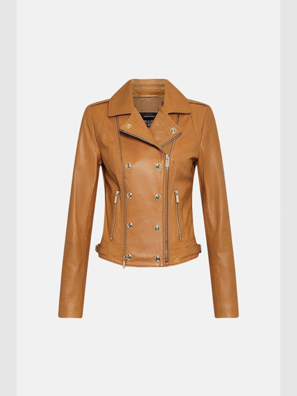 Karen Millen Military Leather Biker Jacket Women’s 6 Moto Congac Tan